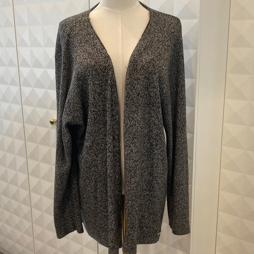 Calvin Klein Black and White Knit Zip Up Sweater